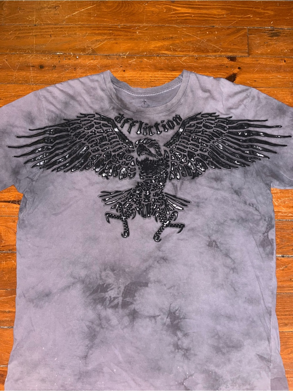 Affliction Men’s 2XT Gray Tie-Dye Eagle Graphic Crew Neck Short Sleeve Tee